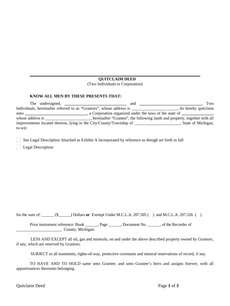 michigan quit claim deed Preview on Page 1