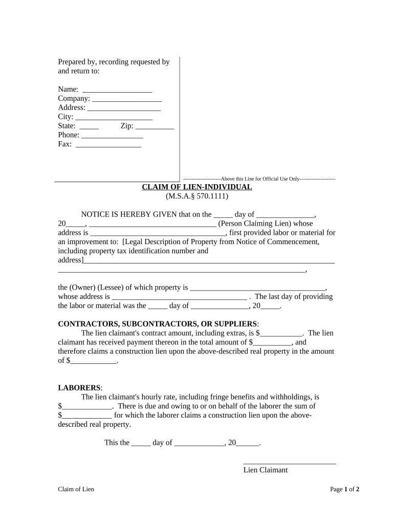 michigan claim form Preview on Page 1