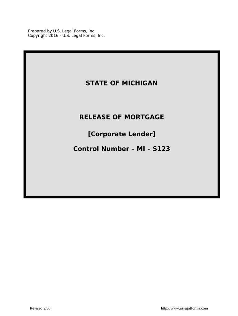 Satisfaction, Release or Cancellation of Mortgage by Corporation - Michigan Preview on Page 1