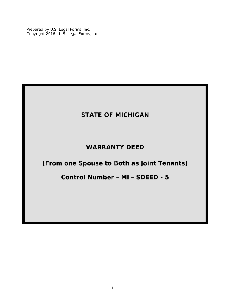 Warranty Deed to Separate Property of One Spouse to Both Spouses as Joint Tenants - Michigan Preview on Page 1