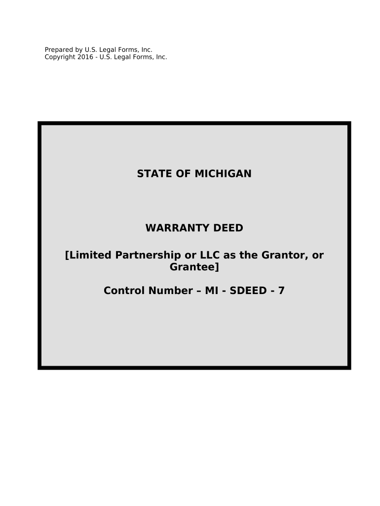 Warranty Deed from Limited Partnership or LLC is the Grantor, or Grantee - Michigan Preview on Page 1