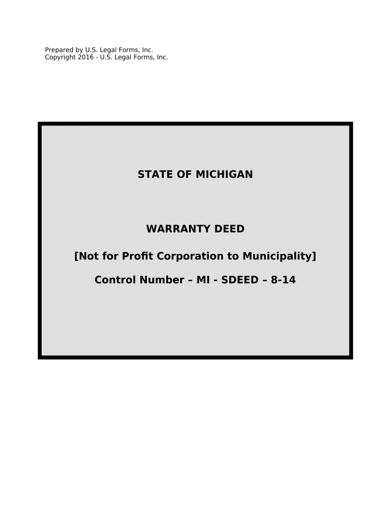 Warranty Deed for Not For-Profit Corporation to Municipality - Michigan Preview on Page 1.