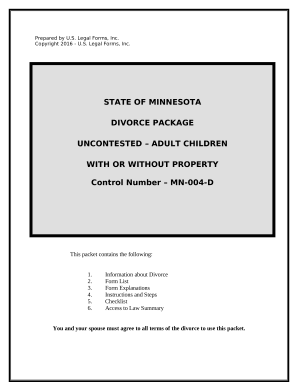 No-Fault Uncontested Agreed Divorce Package for Dissolution of Marriage with Adult Children and with or without Property and Debts - Minnesota