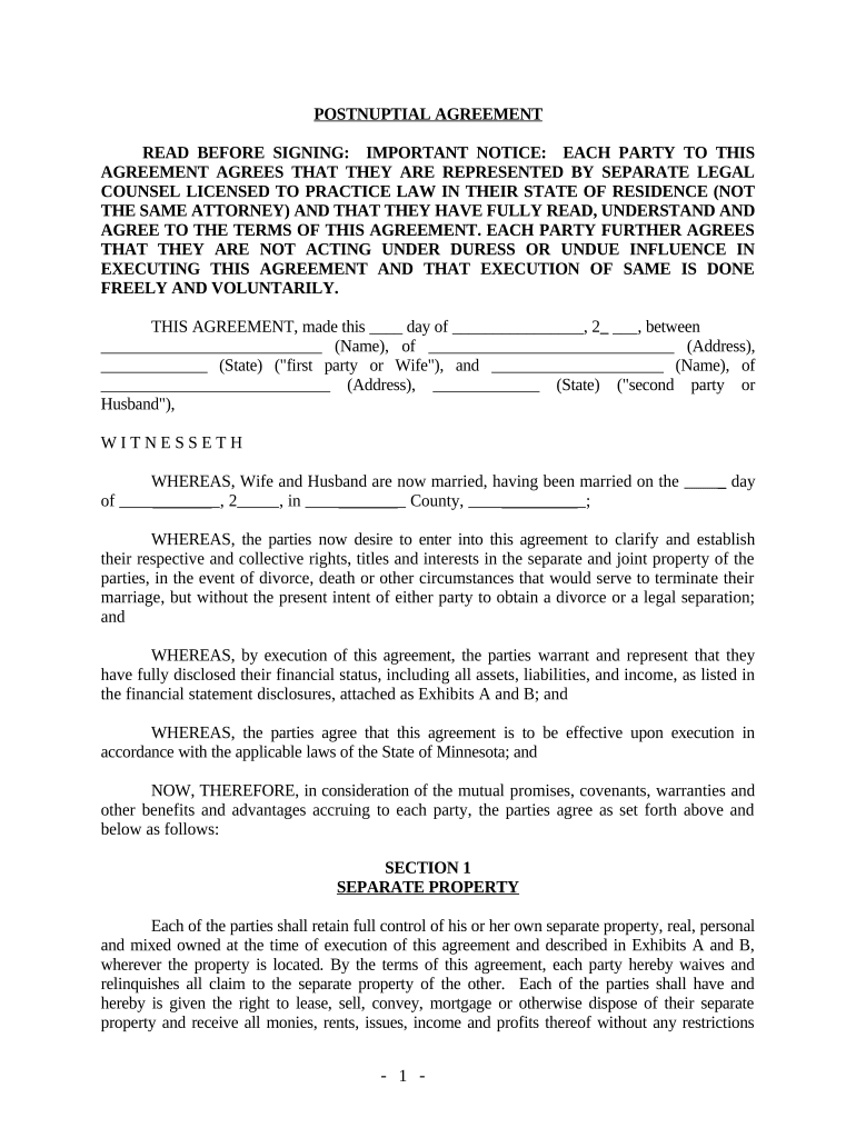 postnuptial agreement mn Preview on Page 1