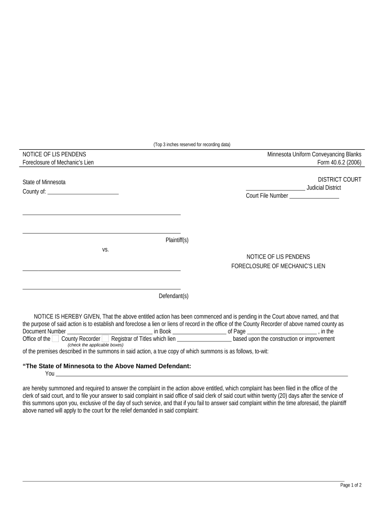 notice of lis pendens sample Preview on Page 1
