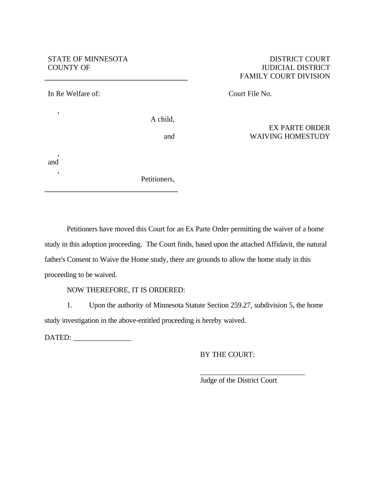Minnesota Ex Parte Doc Template PdfFiller