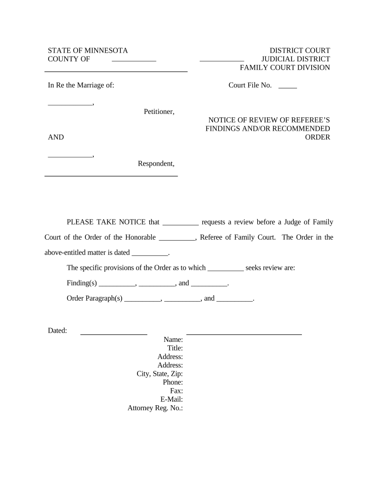 Notice of Motion for Review of Referee&#039;s Findings - Minnesota Preview on Page 1