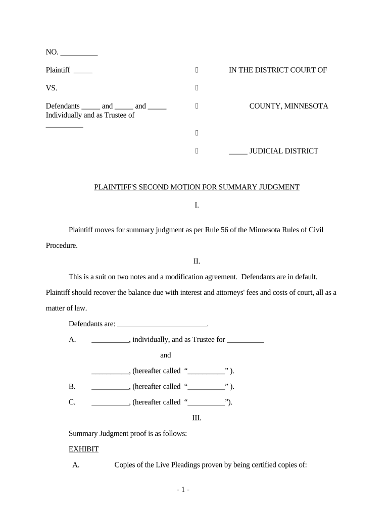 Motion Summary Judgment Doc Template PdfFiller