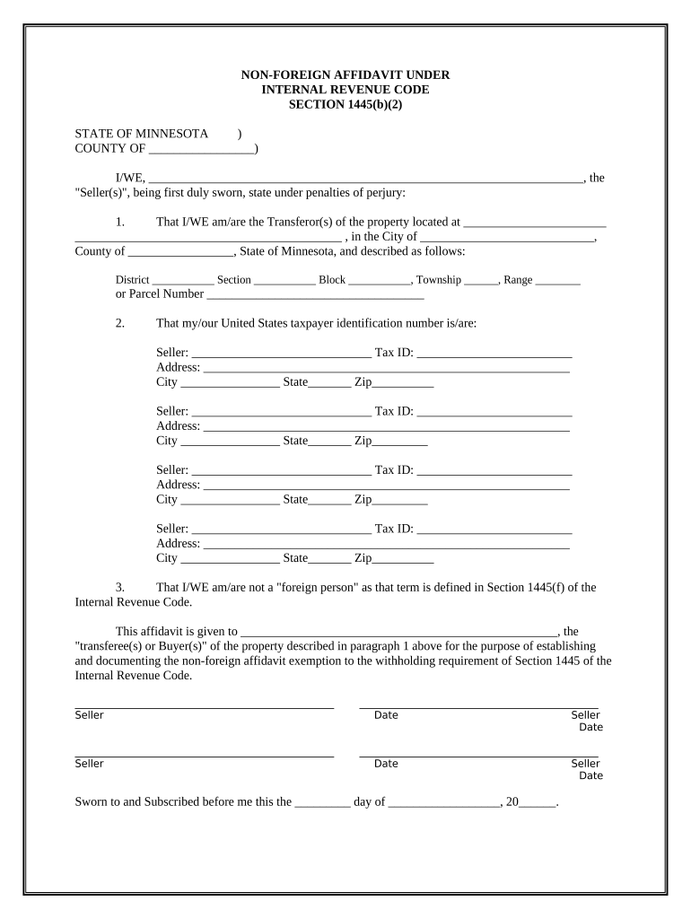 Non-Foreign Affidavit Under IRC 1445 - Minnesota Preview on Page 1