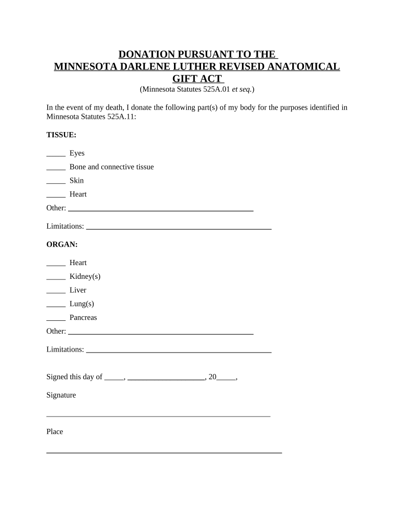 Document of Anatomical Gift - Minnesota Preview on Page 1