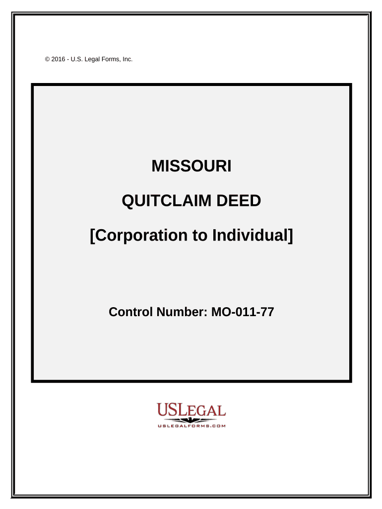 Quitclaim Deed from Corporation to Individual - Missouri Preview on Page 1.