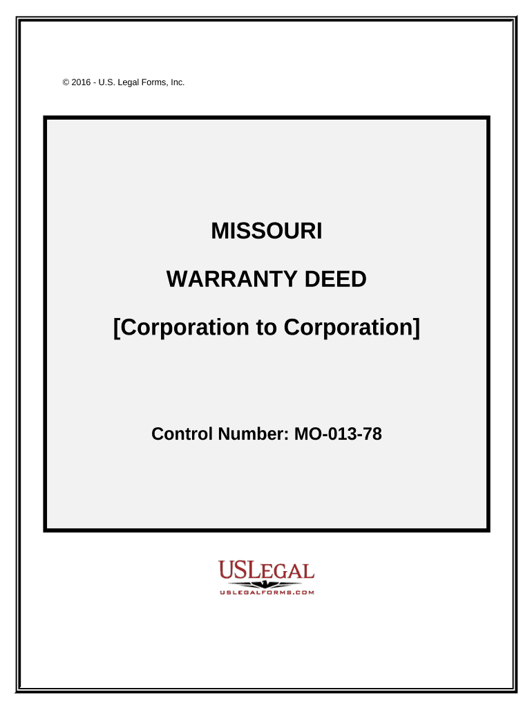 Warranty Deed from Corporation to Corporation - Missouri Preview on Page 1.