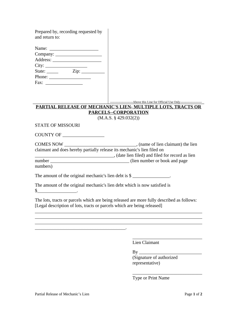 missouri mechanics lien checklist Preview on Page 1.