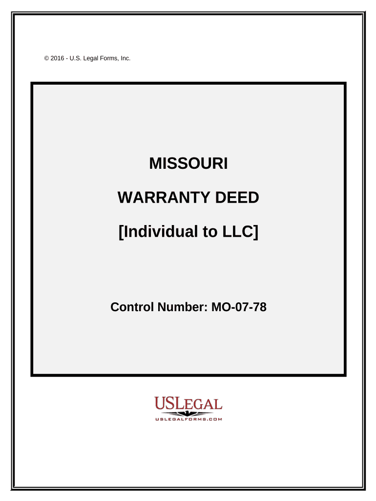 Warranty Deed from Individual to LLC - Missouri Preview on Page 1.