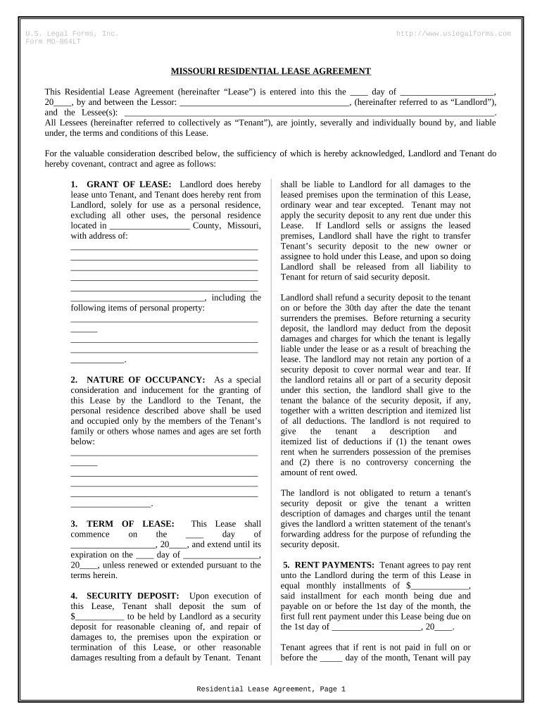 rental agreement form missouri Preview on Page 1