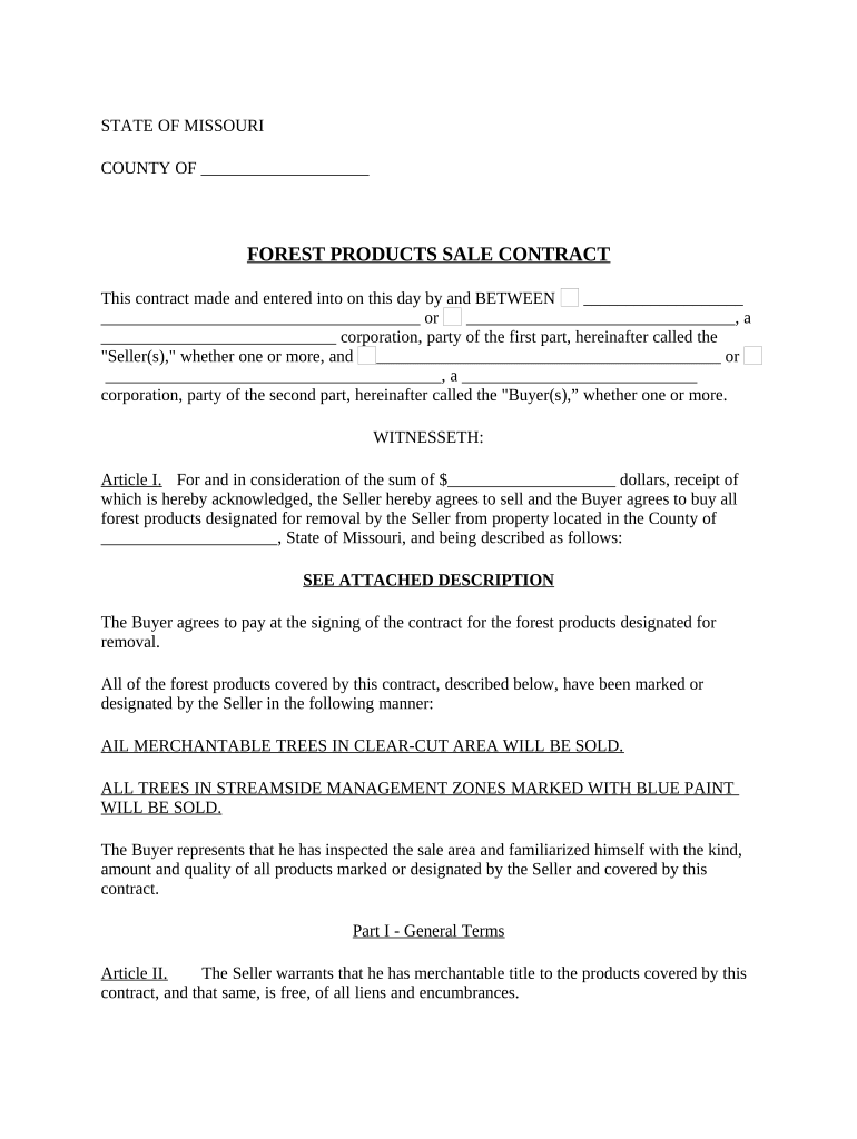 Missouri Forest Products Timber Sale Contract Missouri Doc Template