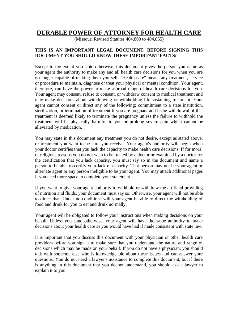 medical power of attorney missouri pdf Preview on Page 1