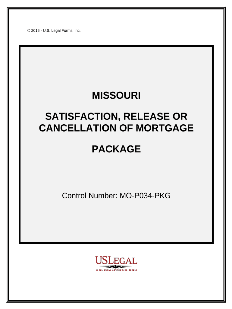 Satisfaction, Cancellation or Release of Mortgage Package - Missouri Preview on Page 1