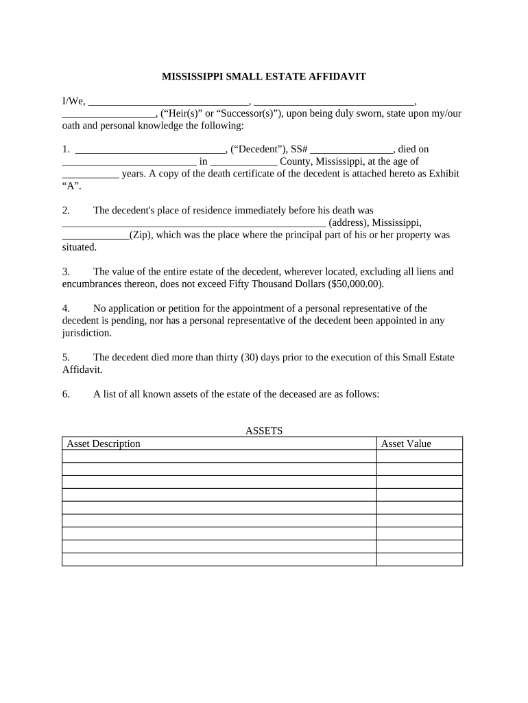 mississippi estate affidavit Preview on Page 1