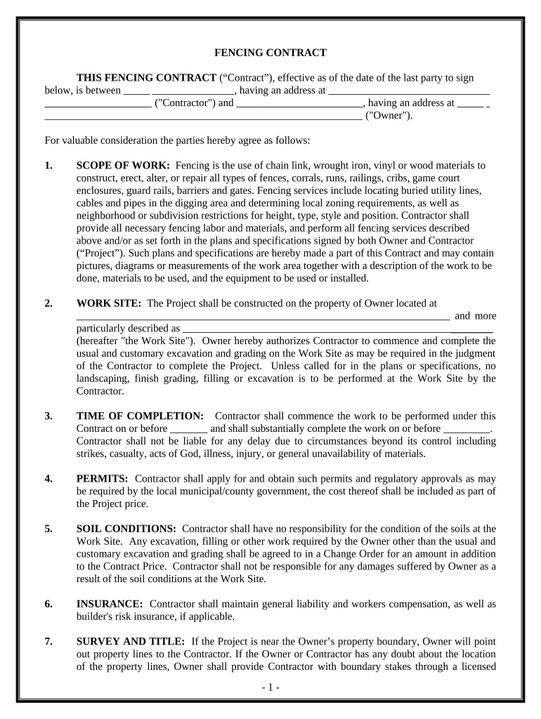 fencing contract template Preview on Page 1