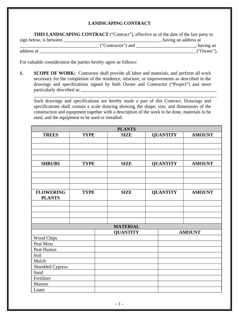 Landscape Contract for Contractor - Mississippi Preview on Page 1