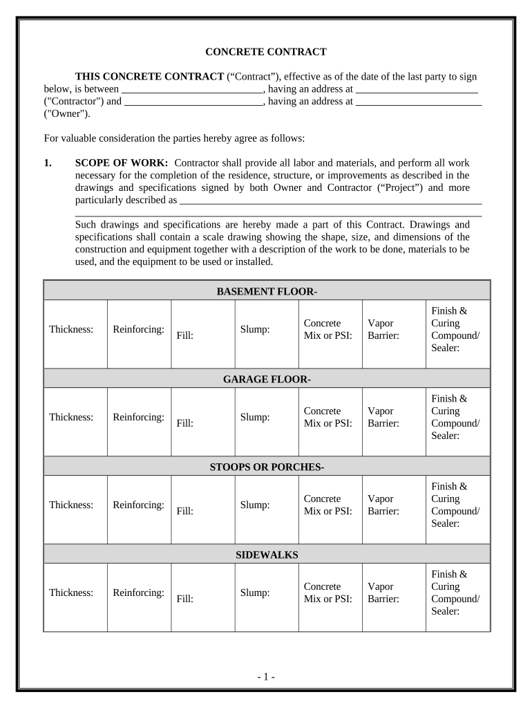 Concrete Mason Contract for Contractor - Mississippi Preview on Page 1.