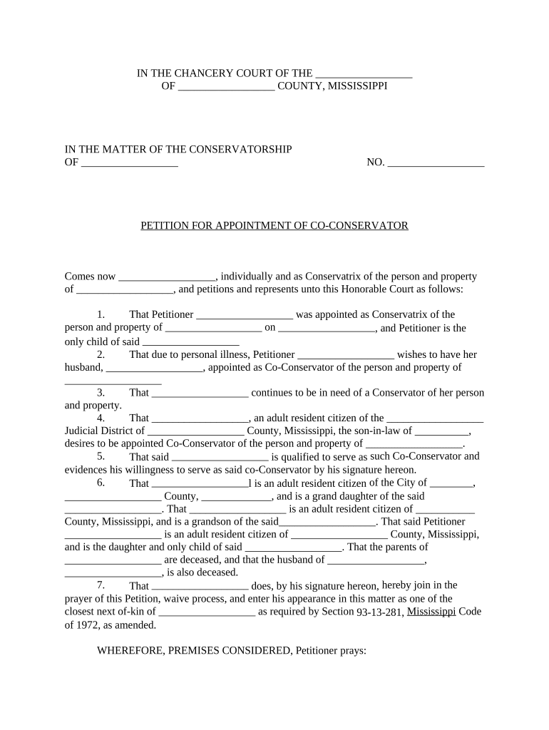 Petition for Appointment of Co-Conservator - Mississippi Preview on Page 1.