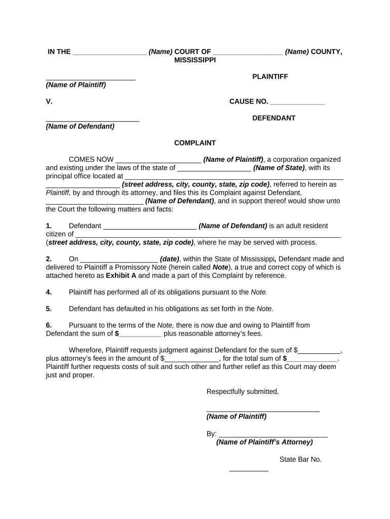 mississippi promissory note Doc Template pdfFiller