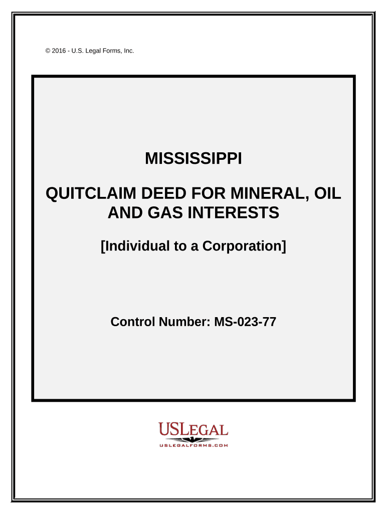 Quitclaim Deed - Individual to a Corporation - Mississippi Preview on Page 1