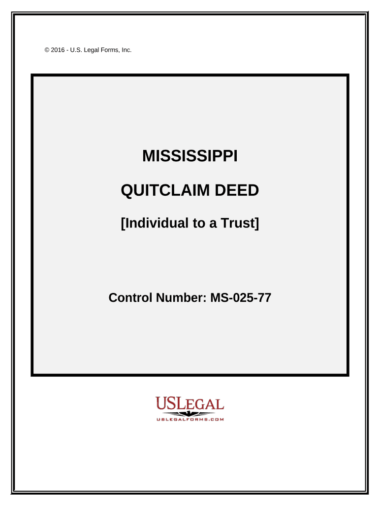 Quitclaim Deed Individual to a Trust - Mississippi Preview on Page 1