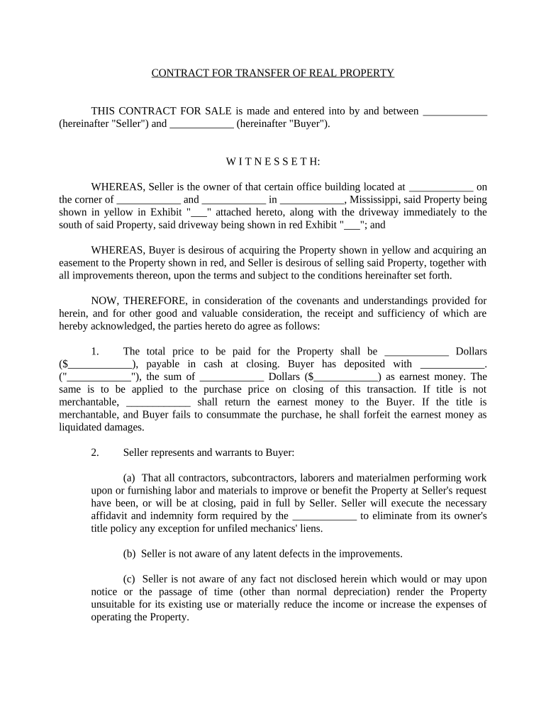 Contract for transfer of real property from Bank to individual - Mississippi Preview on Page 1