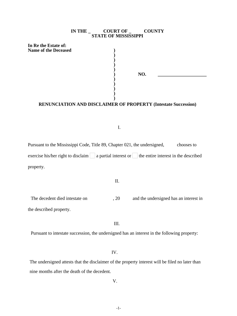 disclaimer intestate succession Preview on Page 1.