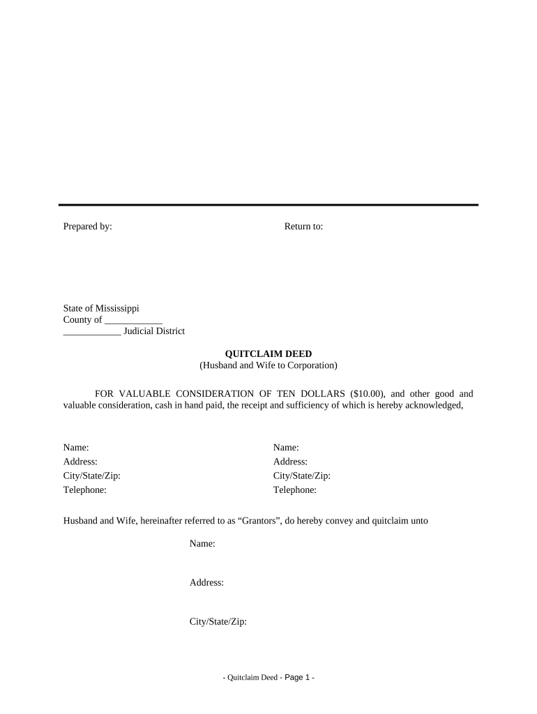quitclaim deed mississippi Preview on Page 1