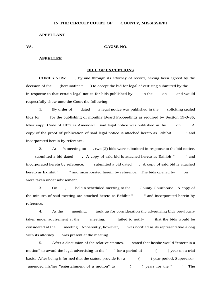 Bill of Exceptions regarding Bid Award - Mississippi Doc Template ...