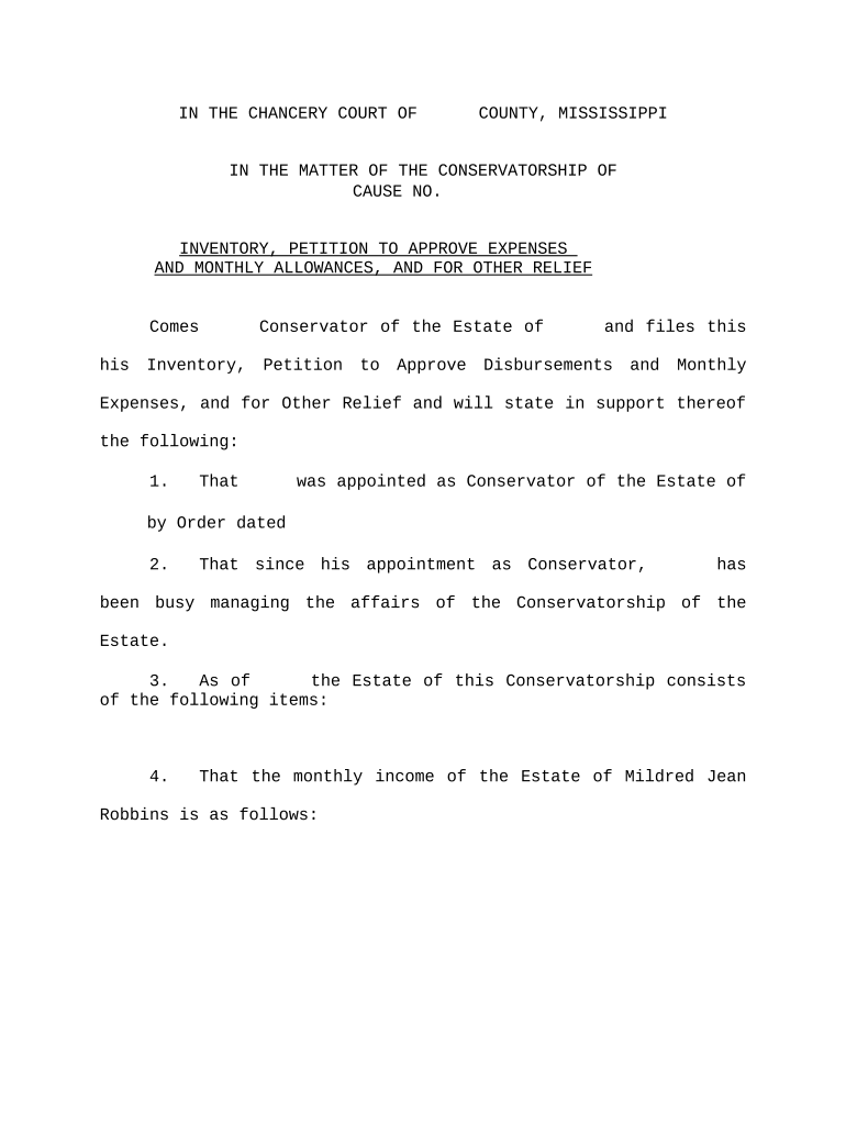 Inventory, Petition to Approve Expenses and Monthly Allowances, and for Other Relief - Mississippi Preview on Page 1