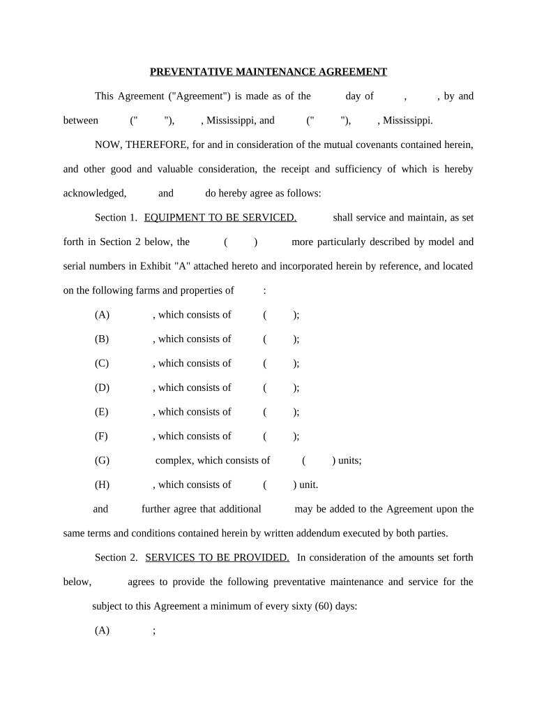 Preventative Maintenance Agreement - Mississippi Preview on Page 1