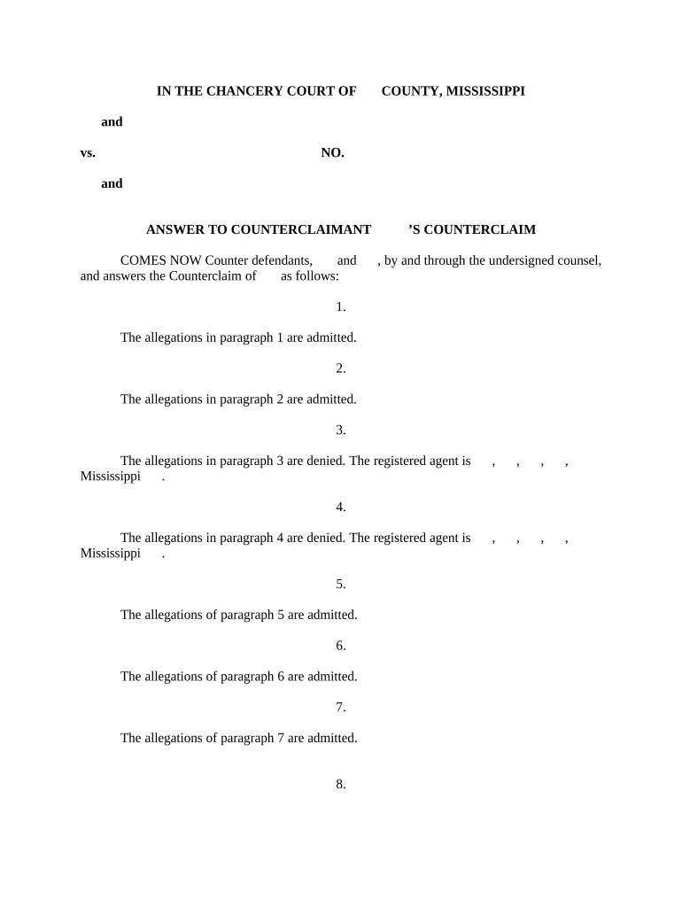 Answer to Counterclaimant&#039;s Counterclaim - Mississippi Preview on Page 1