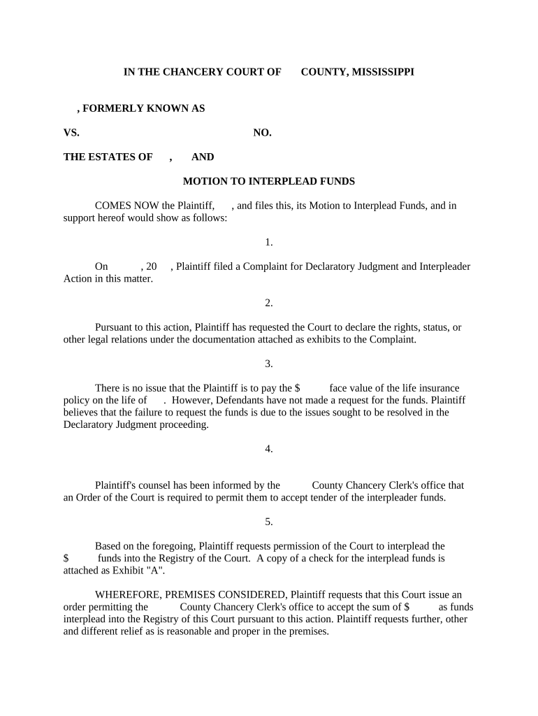 motion to interplead funds Preview on Page 1