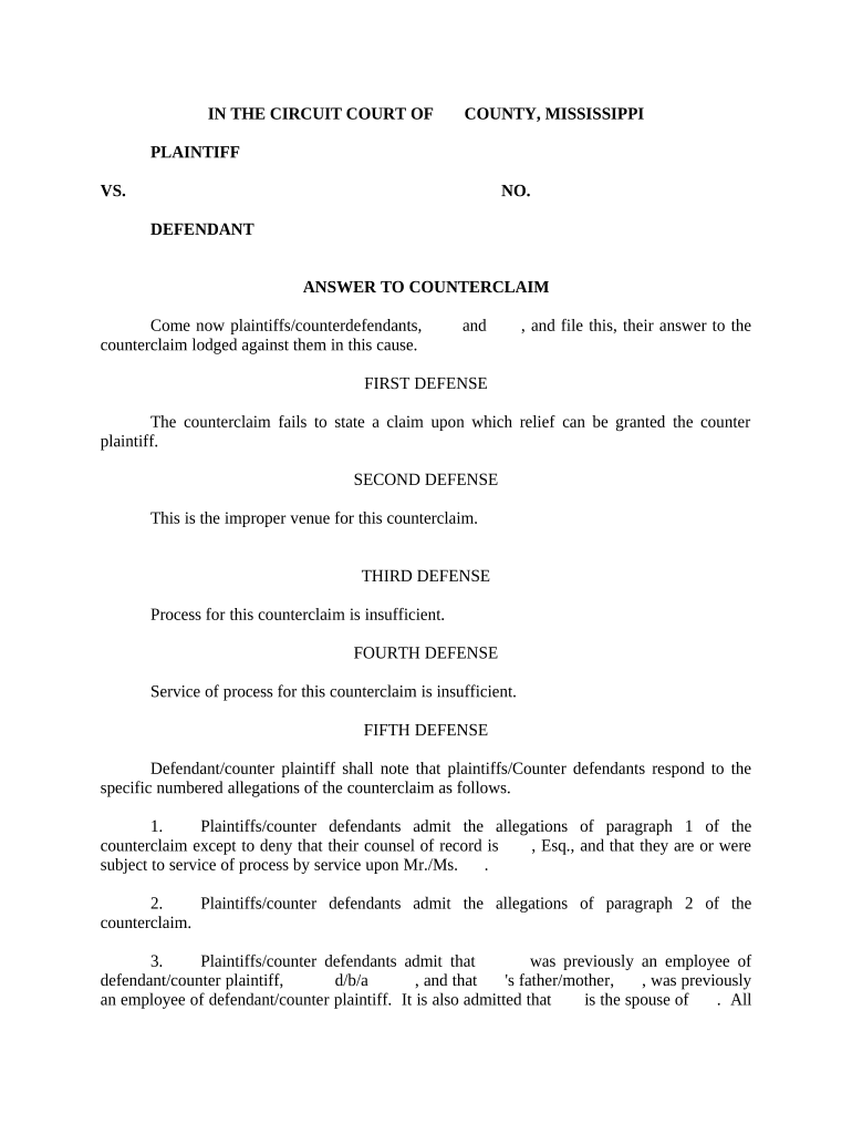 Answer to Counterclaim - Mississippi Preview on Page 1