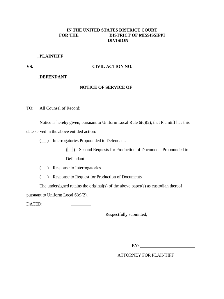 notice of service form Preview on Page 1