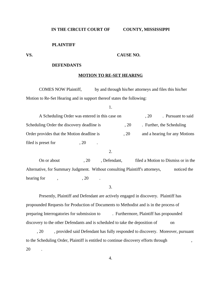 Motion Hearing Doc Template PdfFiller