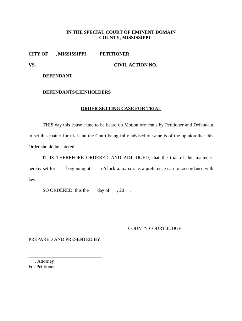 Order Setting Trial Doc Template PdfFiller