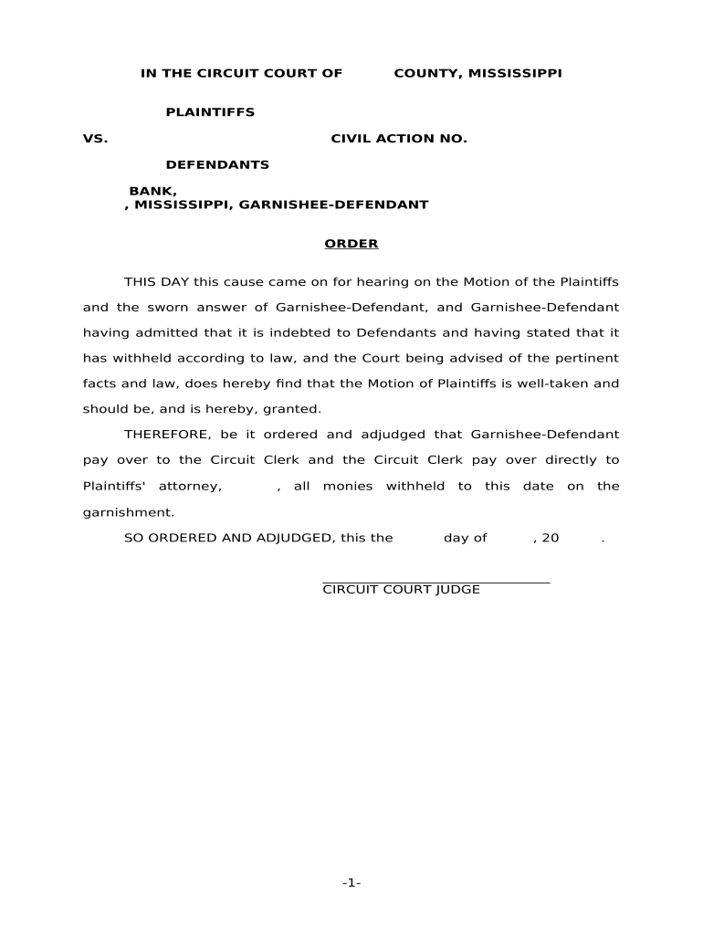 sample answer to writ of garnishment mississippi Preview on Page 1