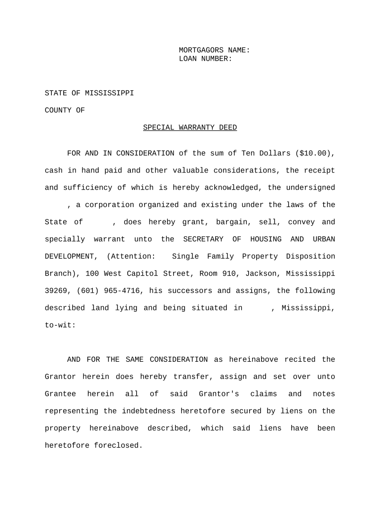 mississippi special warranty deed Preview on Page 1.