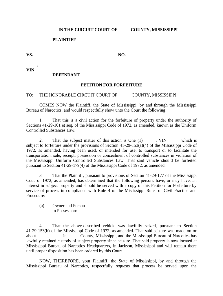 mississippi petition forfeiture Preview on Page 1