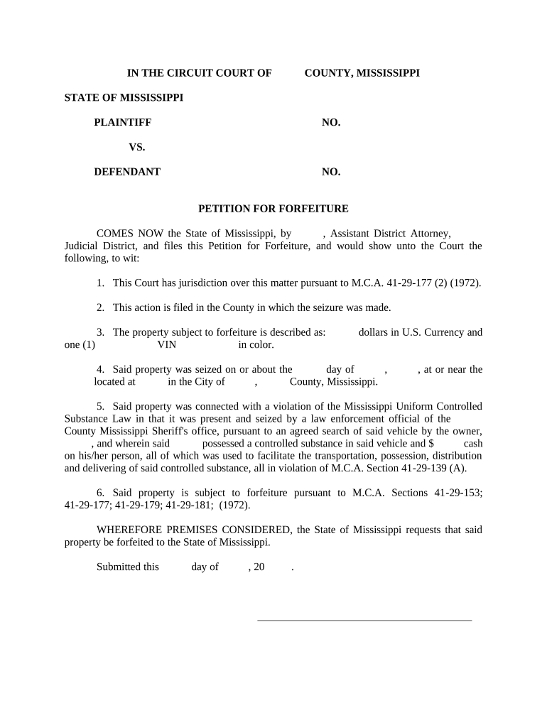 Petition for Forfeiture - Mississippi Preview on Page 1.