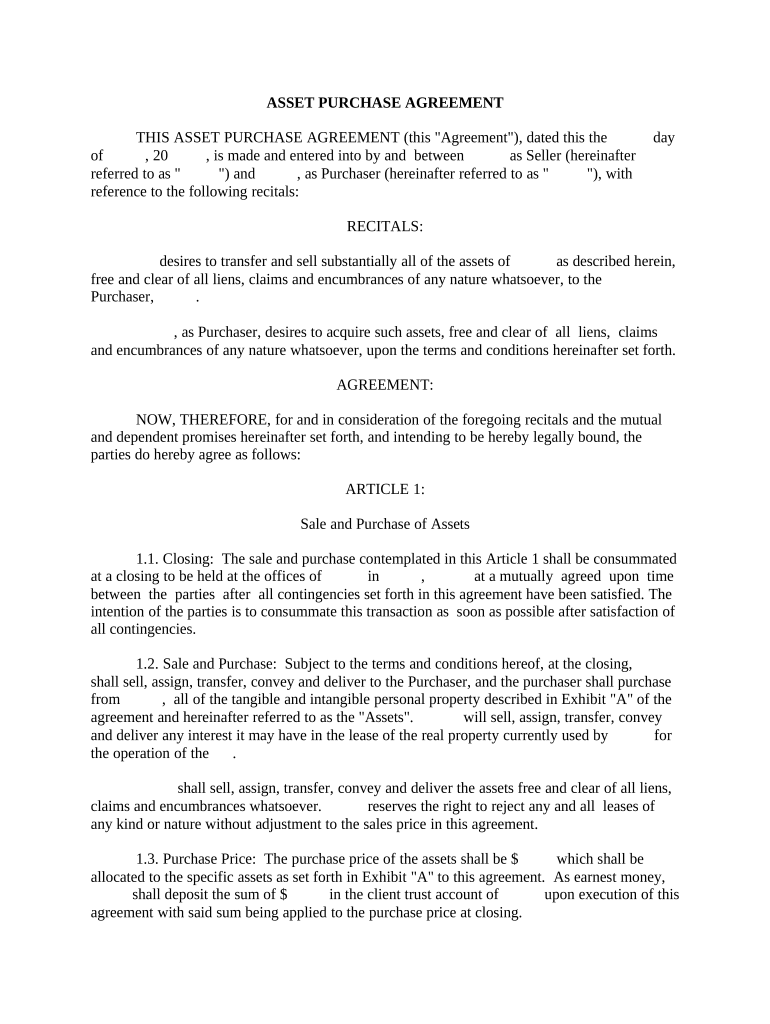 Asset Purchase Agreement for the Sale of Car Dealership - Mississippi Preview on Page 1