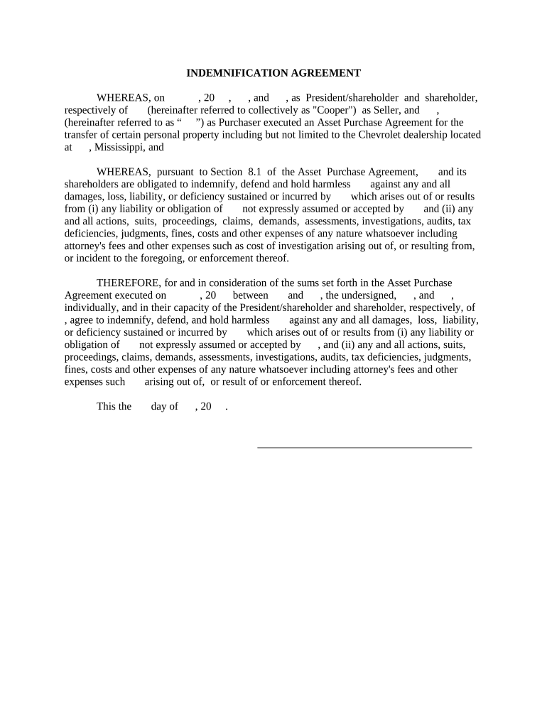 Indemnification Agreement - Mississippi Preview on Page 1