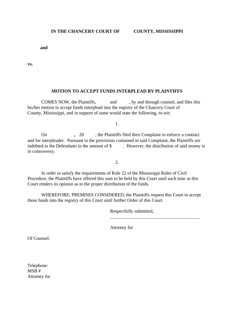 motion to interplead funds Preview on Page 1