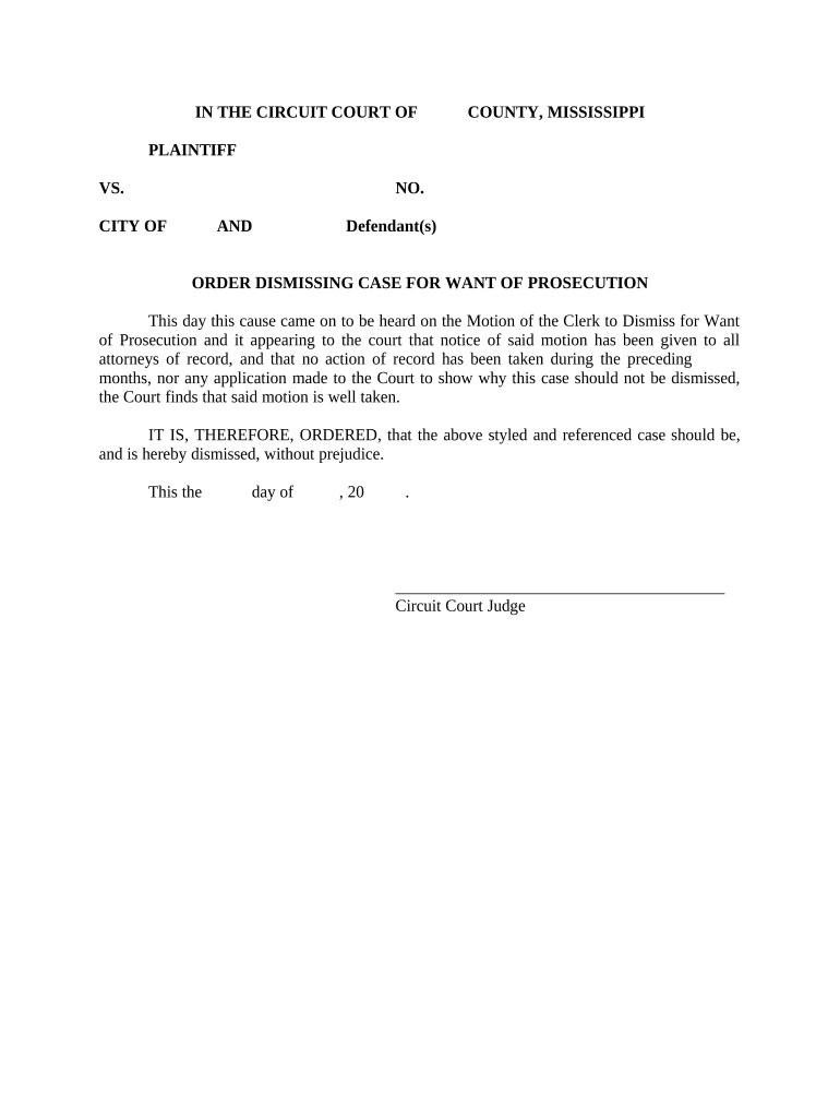 mississippi dismissing case order Preview on Page 1